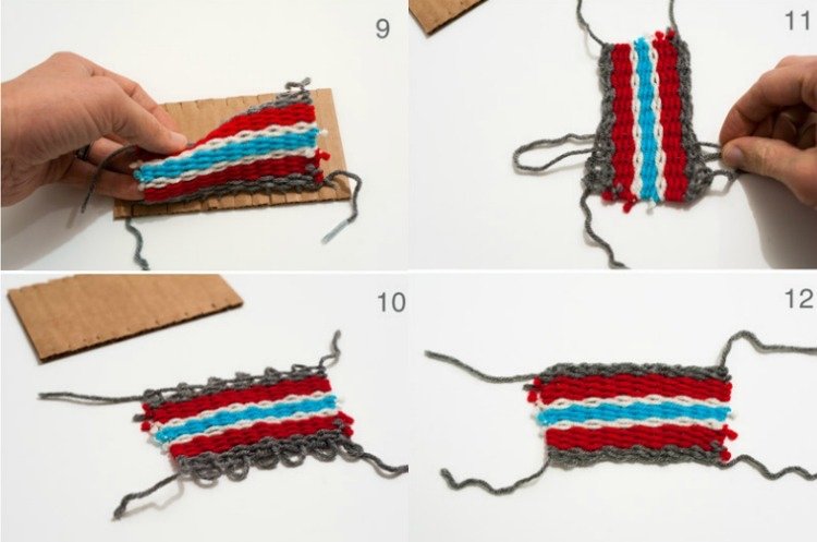 Vyrobte si kúsok väzby sami z priadze tkanie-s-deťmi-návod-urob si sám-drotár-kartónová priadza