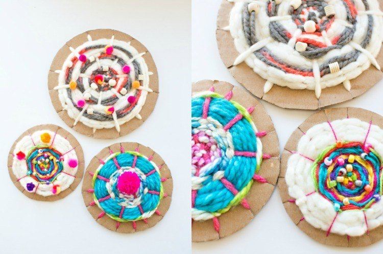 Tkanie pre deti - ručné práce s priadzou a vlnou tkanie-s-detmi-kruhy-okrúhly-kartón-urob si sám