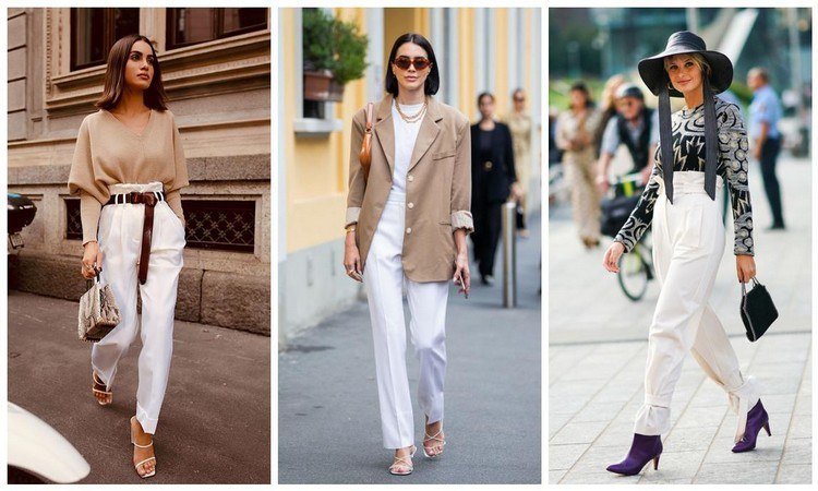 biele nohavice na jesenné nosenie tipy mama rifle outfity do kancelárie