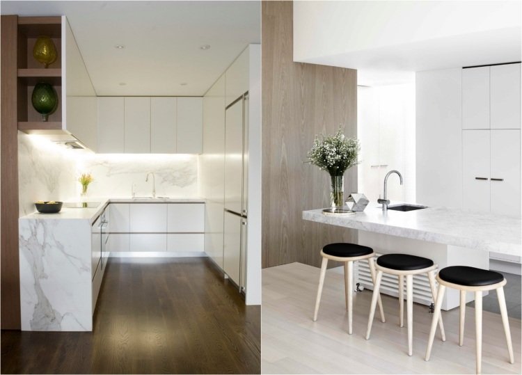 Moderné mramorové kuchyne-nepriame osvetlenie-drevené podlahy