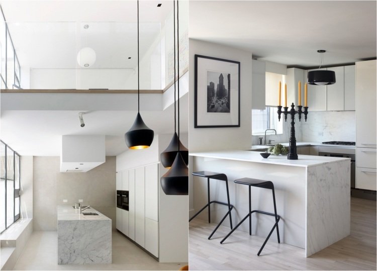 moderne-biele mramorové kuchyne -čierne akcenty