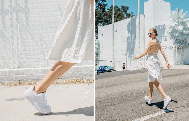 Tenisky s šatami tón v tóne bielej farby biele-tenisky-šaty-kombinovať-nike-all-white