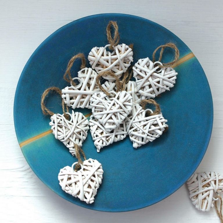 Biely prívesok v tvare srdca biele vianočné ozdobné prívesky strauss srdce vianočné ozdoby na stromček