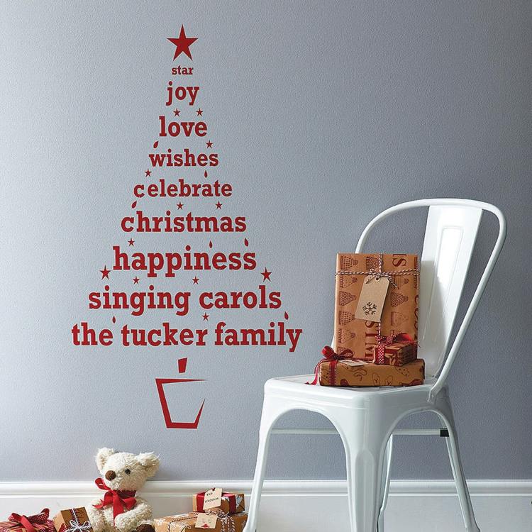 vianočná dekorácia na stenu nálepka na stenu vianočný stromček červené slová správy