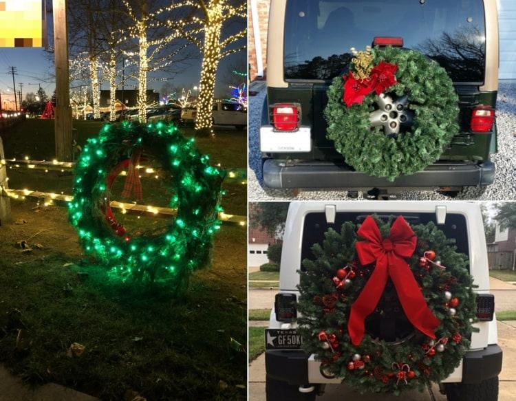 Ozdobte náhradné pneumatiky jedľovou zelenou na mobilný veniec