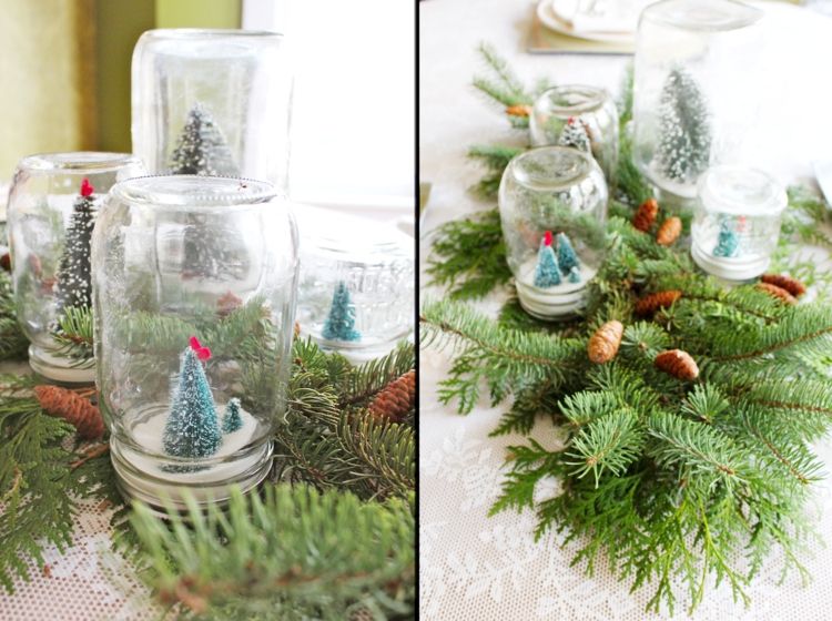 Vyrobte si vianočné snehové gule z murárskych nádob vianočný stôl dekorácie snehová guľa kutilstvo murár jar jedľové vetvy