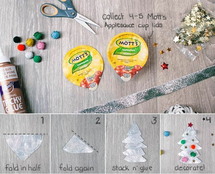 vianočné ručné práce s deťmi, ako lepia striebornú alobalovú deku jedľa