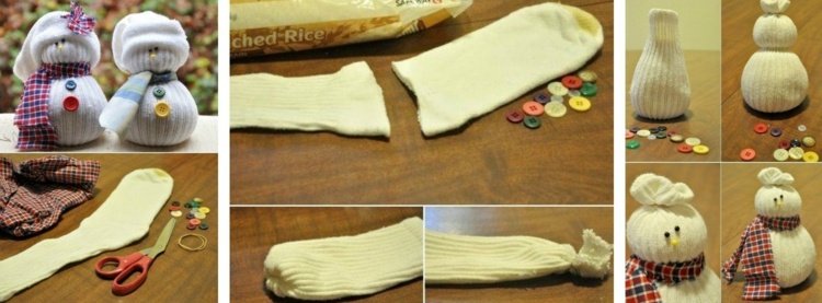 vianočné remeslá deti ponožky snehuliakov ryža diy nápad
