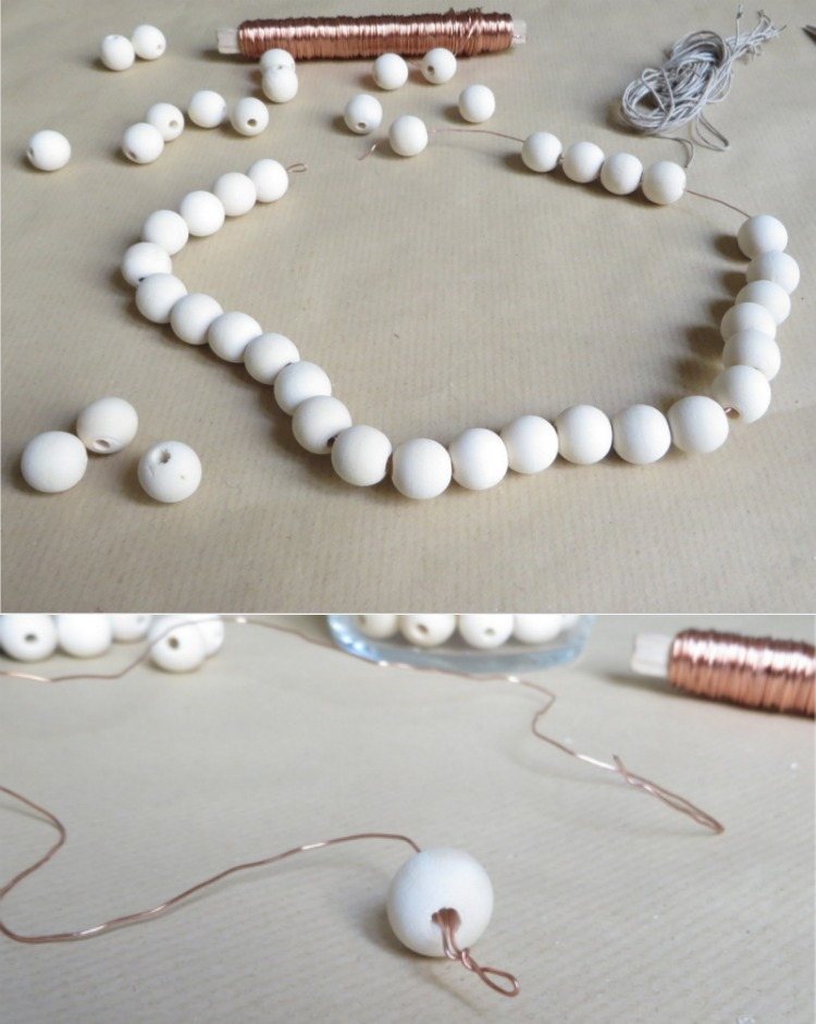 navlečte drevené korálky na drôt vianočné remeslá-deti-drevené-korálky-hviezda-návod-drôt-biely-jednoduché