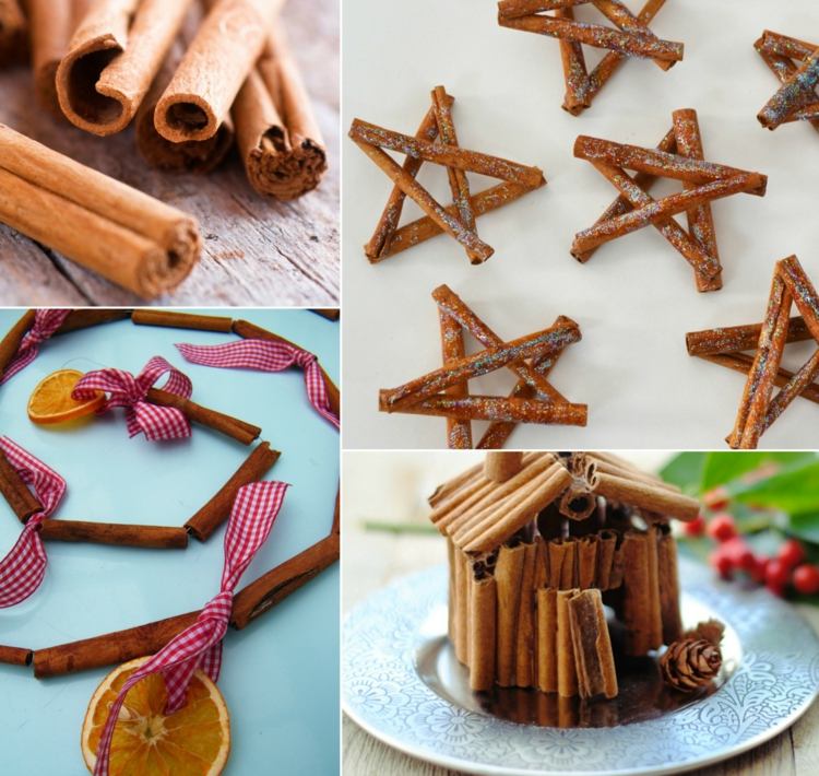 vianočné remeslá s prírodnými materiálmi škoricové tyčinky nápady na vianočné ozdoby domov