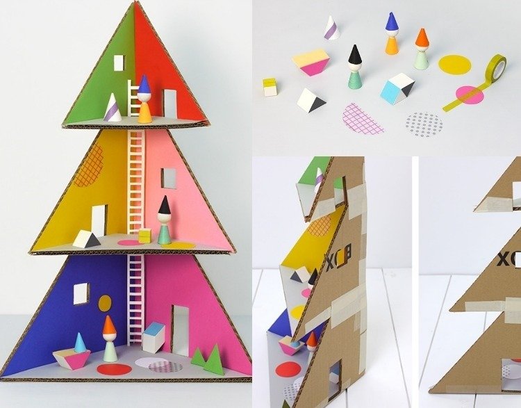 vianočný stromček-drotár-deti-alternatíva-kartón-kartón-kutilstvo-domček pre bábiky