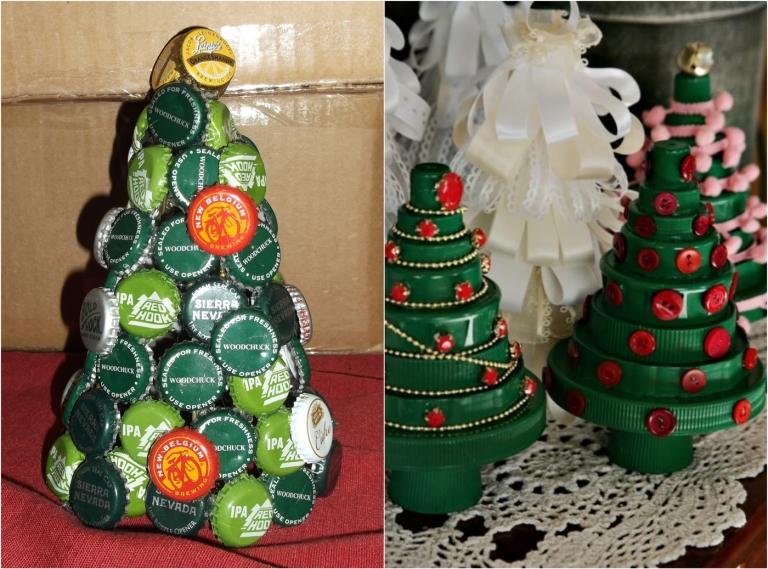 vyrobte si vlastný vianočný stromček z uzáverov fliaš a korunkových zátok