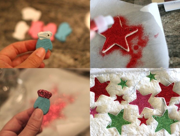 vianočné stromčeky-dekorácie-drotár-deti-soľ-cesto-diy-hviezdy-a-topánky-vystrihnuté cesto
