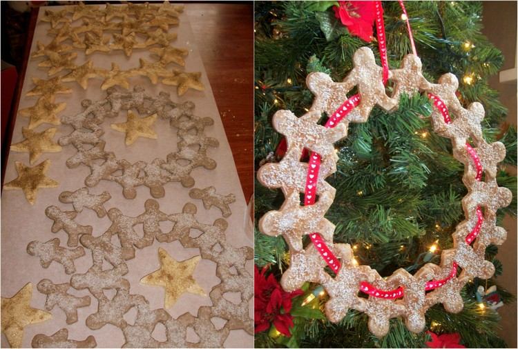Veniec perníčkových figúrok zo slaného cesta ozdoby na vianočný stromček-drotár-deti-soľ-cesto-veniec-perník-muž-skupina