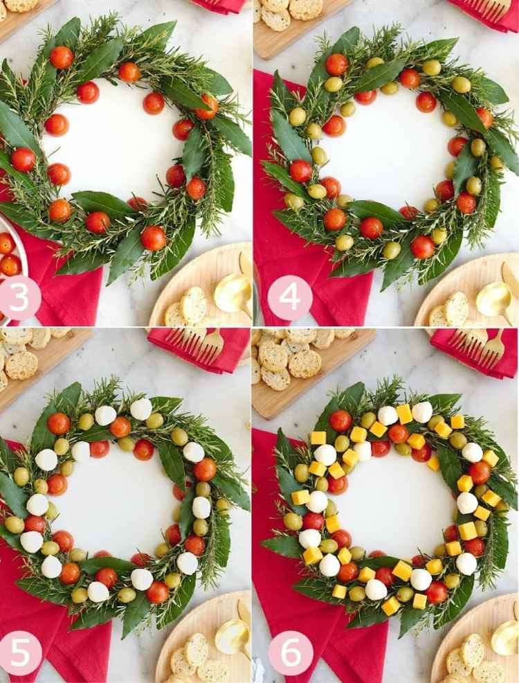 Recepty na vianočný bufet na jedlý veniec so syrom, paradajkami a hroznom