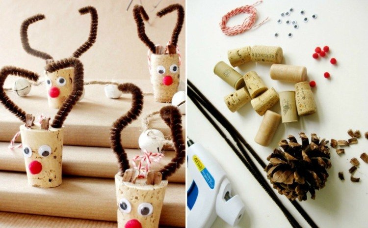 vianočné dekorácie-drotár-korok-soby-plyšový-drôt-kužeľ-figúrky-dekorácia