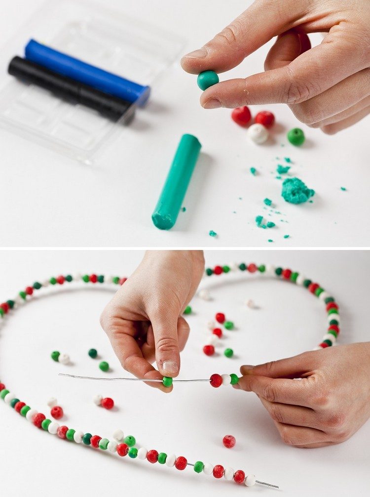 Drotárstvo a navliekanie korálikov z hliny vianočné dekorácie-drotár-drôt-srdce-korálky-navliekanie
