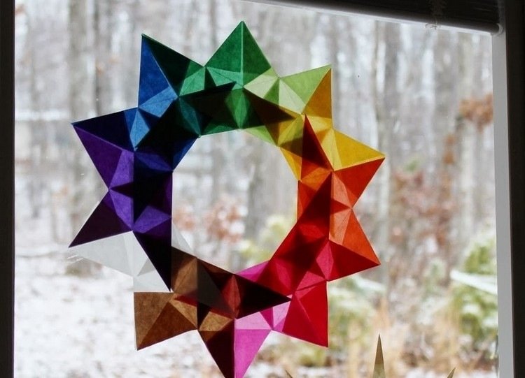 Zložte hviezdu podľa vytlačenej šablóny vianočné dekorácie okno hviezdy návod vytlačená šablóna