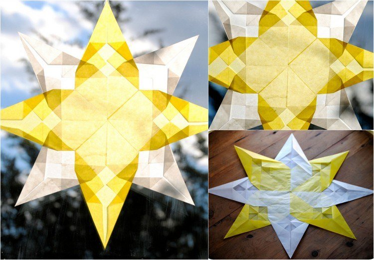 8-cípa hviezda striedajúca sa v žltej a bielej farbe vianočná dekorácia-okno-hviezda-8-bodový-žltý-biely-vzor