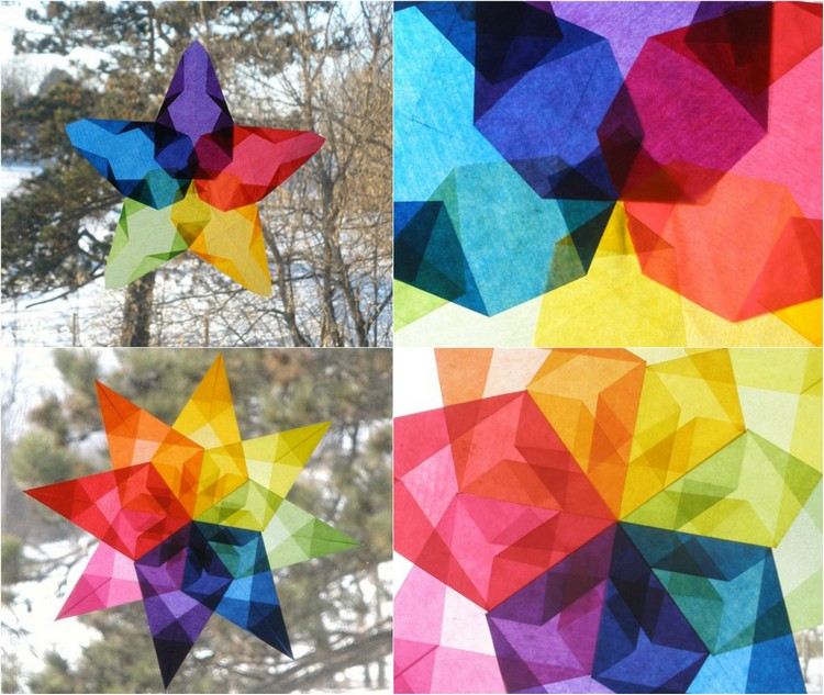 5- a 8-cípé hviezdy z farebného dračieho papiera vianočné dekorácie-okenné hviezdy-drotár-farebný-papierový vzor