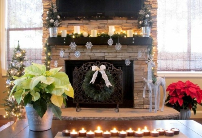 Vyzdobenie krbu na vianočné sviečky Snow Maiden Sviečky snehové vločky remeselné nápady rodina