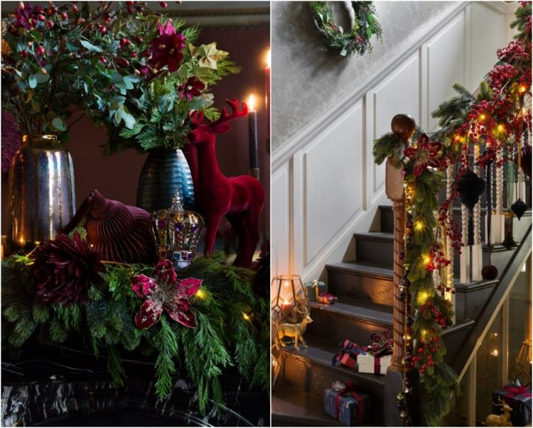 sýte farby vianočná dekorácia malina bordová červená stolná dekorácia figúrky schodiskový veniec