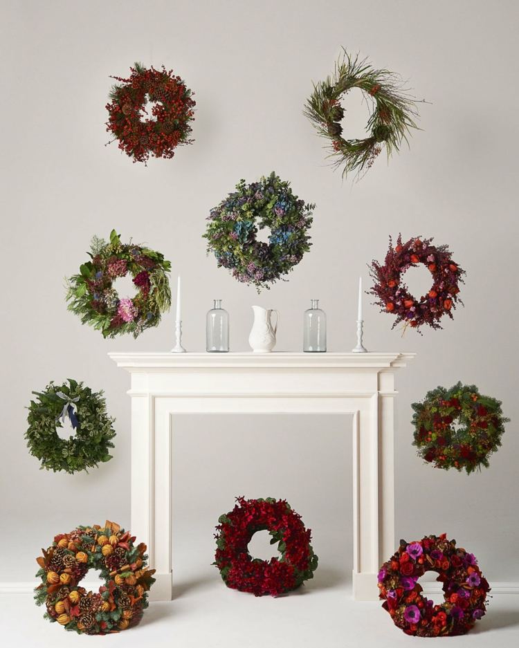 vianočný veniec tóny bobúľ nápady dekorácie nuansy kvety