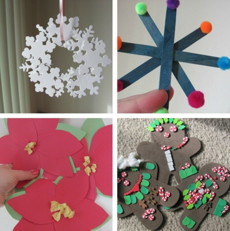 Tinker vianočné ozdoby s deťmi - nápady z papiera a peny vianočné ozdoby s deťmi drotár papier nápady vianočná hviezda snehové vločky veniec