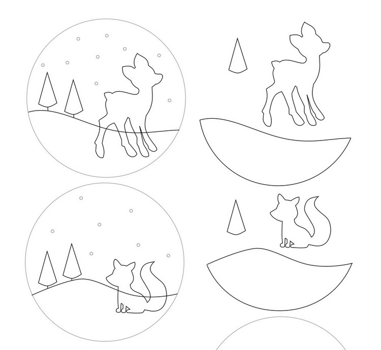 Šablóna na ušité visačky na vianočný stromček z filcu Vianočná dekorácia, návod na šitie-šablóna-líška-jeleň