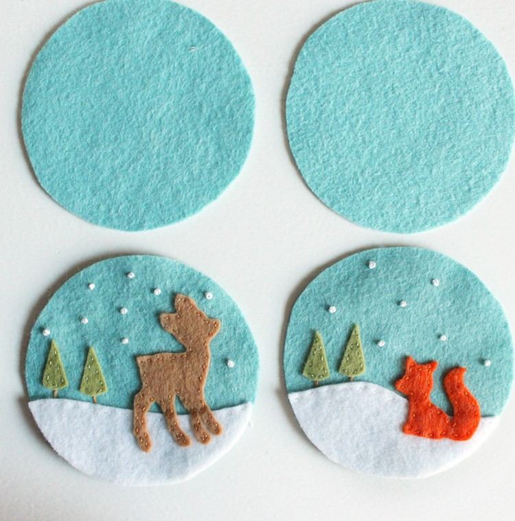 ušité vianočné ozdoby s jeleňom a líškou vianočná dekorácia-detailný návod-vyrobte si-plsť-šablóna