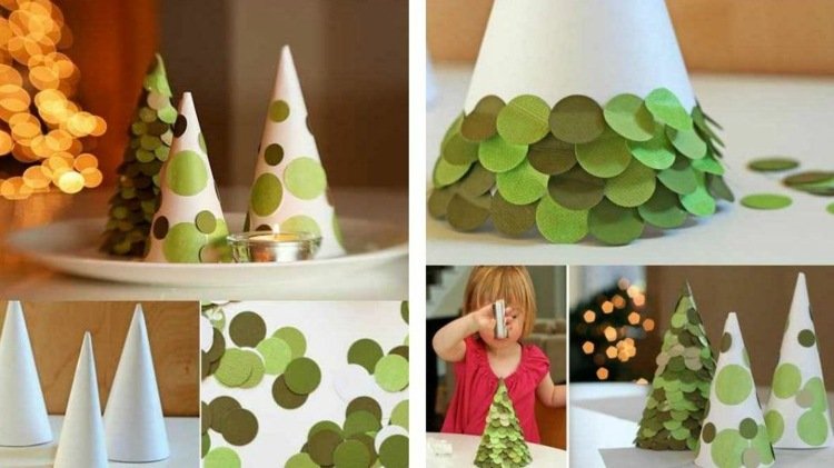vyrobte si vianočné ozdoby sami šišky na vianočný stromček lepte bodky z papiera