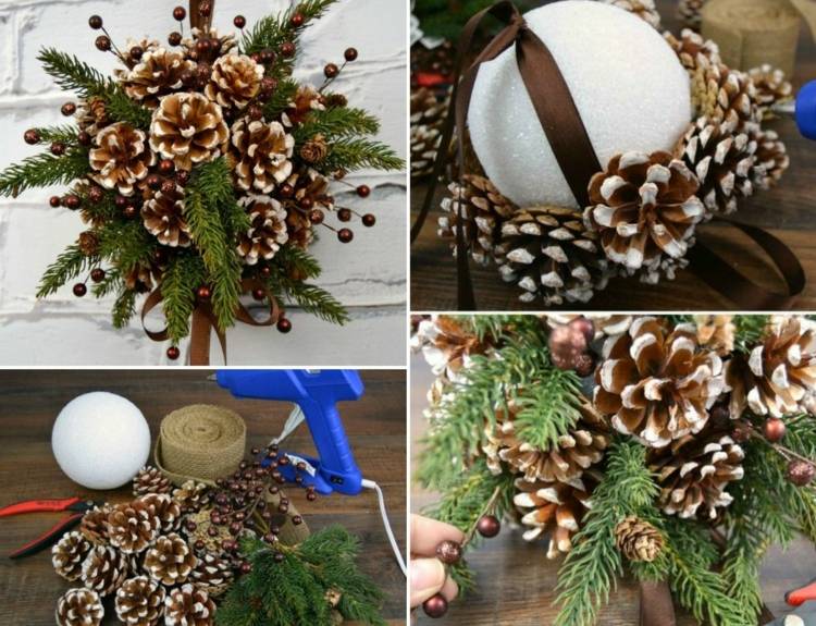 vianočné dekorácie-urob si sám-bozkávacia-guľa-polystyrén-guľa-šišky