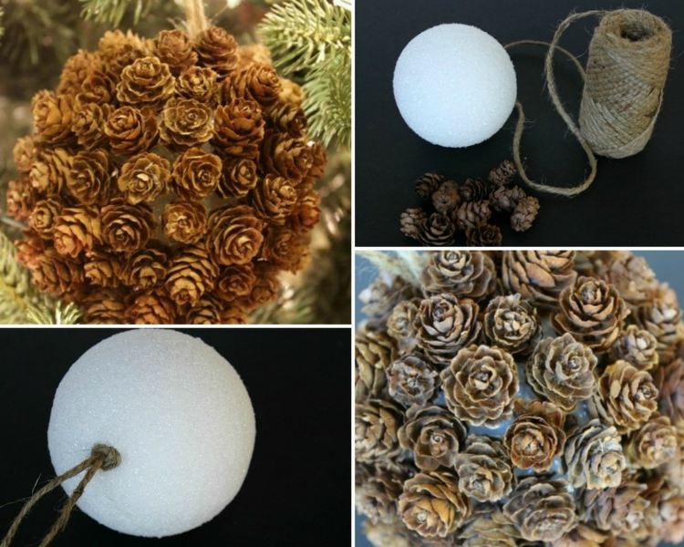 vianočná dekorácia-urob si sám-bozkávacia guľa-zlatá-borovicová-priadza-horúca-lepiaca pištoľ