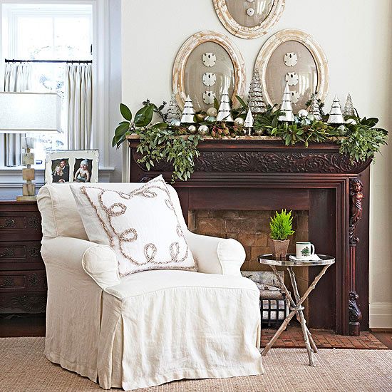 vianočné dekorácie krb krbové rímsy girlandy strieborné dekorácie vianočné dekorácie krbové prahové girlandy strieborné vianočné stromčeky