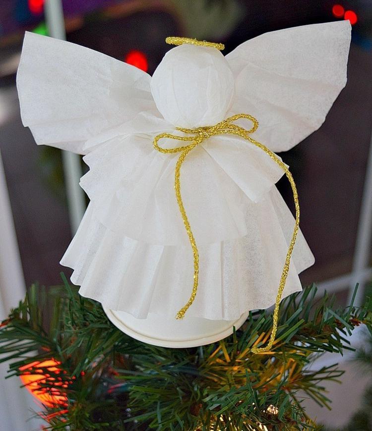 vianočný anjel drotár s deťmi kávový filter diy papierový pohár vianočné ozdoby na stromček