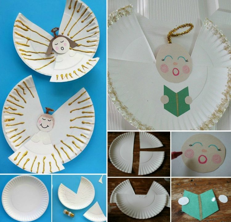 drotári vianoční anjeli deti papierový tanier inšpirácia vianočné remeslá rezané lepidlo