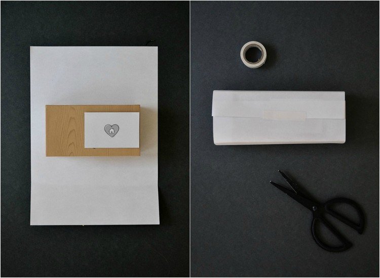 Drevenú škatuľu zabaľte do papiera - koniec prilepte vianočné darčekové balenie-návod-papier-obdĺžnik