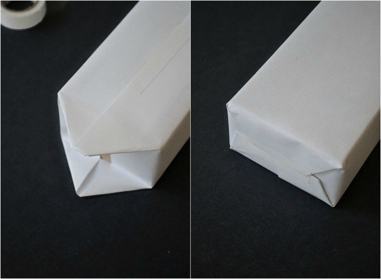 Konce preložte dovnútra a zafixujte lepidlom vianočné darčeky-pokyny na balenie-lepenie-koncov