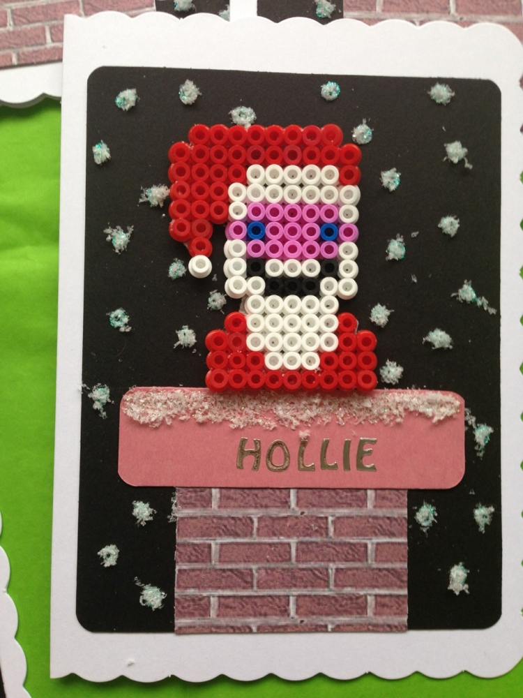 vianočná pohľadnica s dizajnom perličkových korálikov santa claus komínový papier