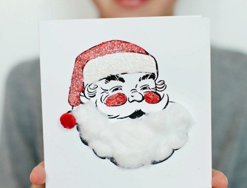 Tinker Santa Claus prianie s deťmi Vianočné pohľadnice-urob si sám-Santa-Claus-fúzy-bavlna