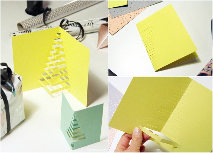 Jednoduchý nápad vystrihnúť 3D vianočné pohľadnice drôtený papier