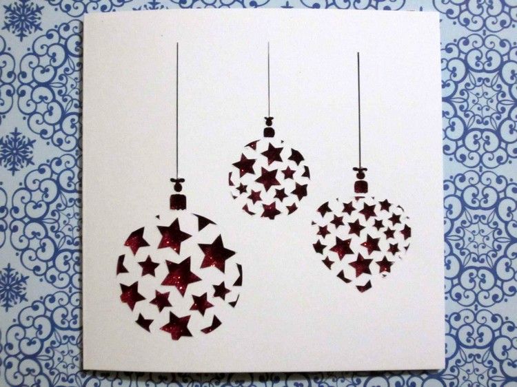 Vianočný pozdrav drôtený papier rezané hviezdy vianočné gule
