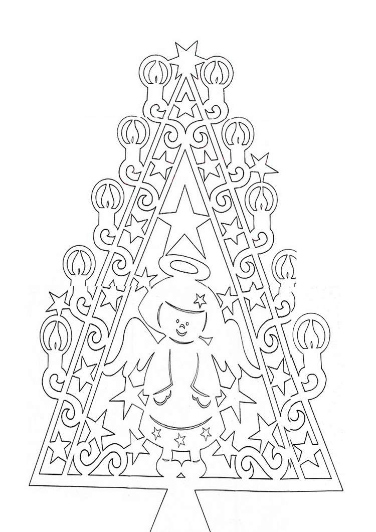 šablóna vianočný stromček anjel papier strih vianočný