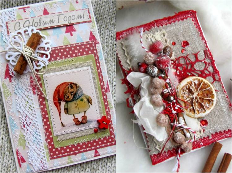 látkové vianočné pohľadnice drotárske lano papierové ozdoby škoricová tyčinka