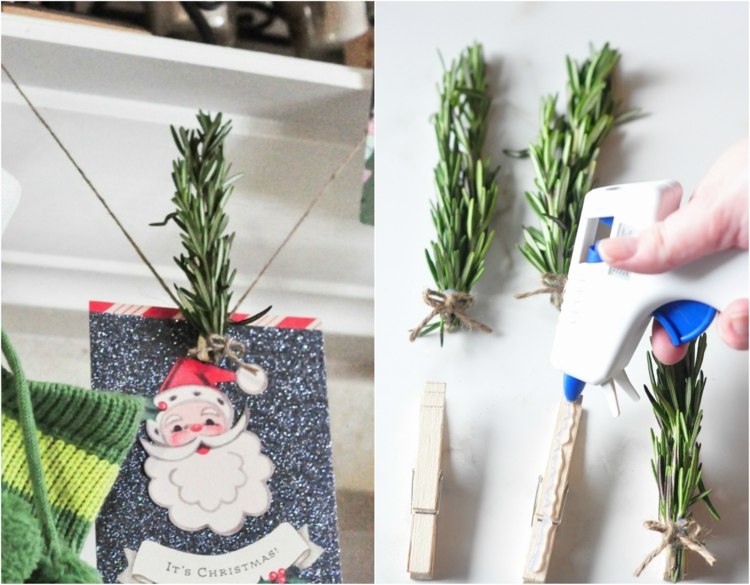 špendlíky na vianočné pohľadnice s rozmarínom