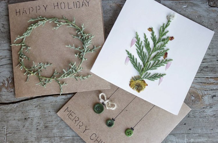 vyrobte si vlastné vianočné pohľadnice z prírodných materiálov