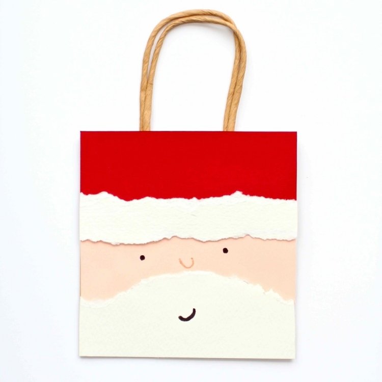 kreatívny ručný návod na veselú papierovú tašku s Mikulášom vianočné pohľadnice-urob si sám-drotár-pokyny-nápady-diy-santa-claus-papierová taška-vtipné