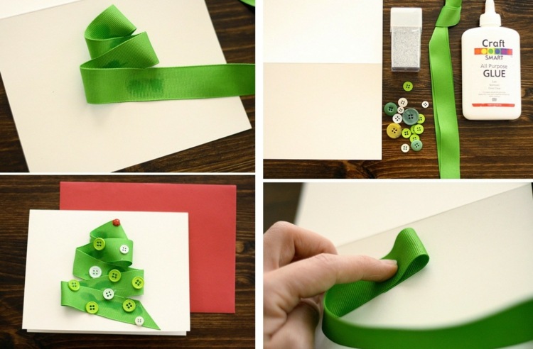 Celkom pekný remeselný nápad na Vianoce - vyrobte jedličku zo stužky drotár si vianočné karty stuha zelená mašľa jedľa diy lepidlo gombíky