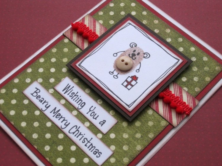 Vianočná pohľadnica s medveďom z odtlačku prsta drotár si vianočné karty nápad na odtlačky prstov 3D nápad na dizajn