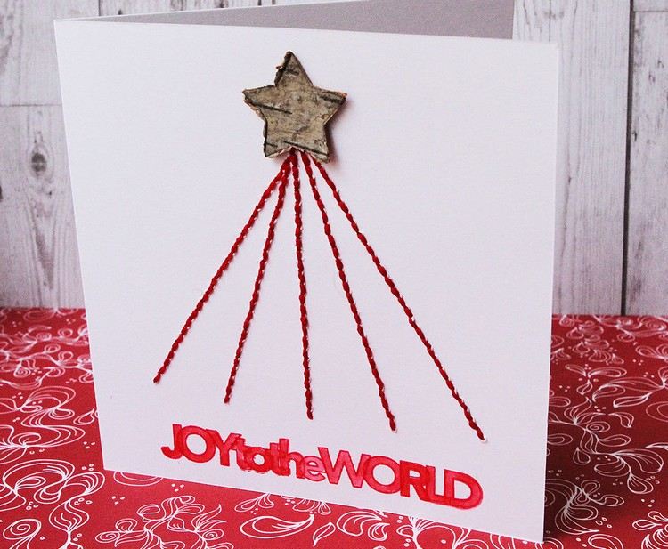 vianočné pohľadnice jednoducho vyšívajú nápady vianočný stromček červený